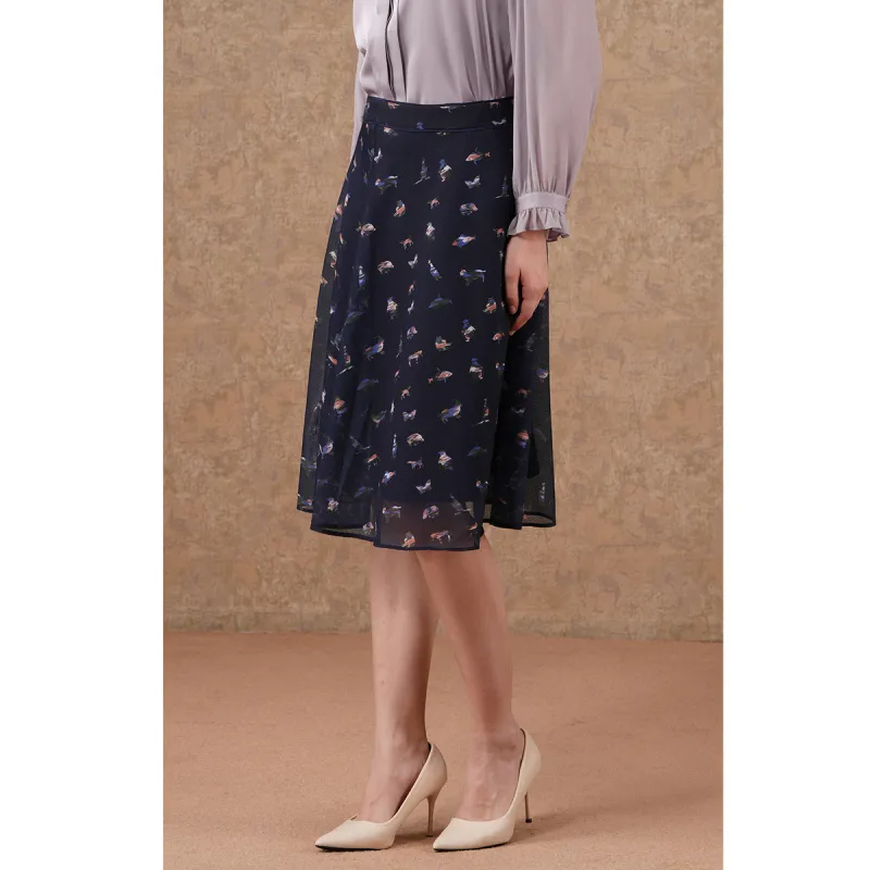 QIAOWANNI Casual Long Skirt Women's Ocean Paradise Pattern-2
