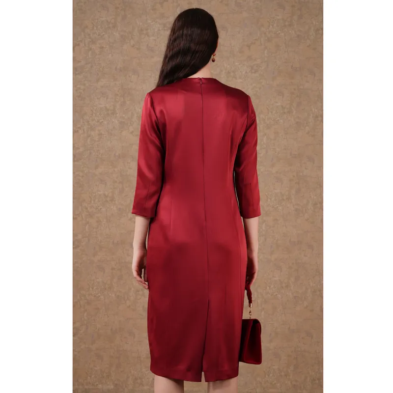 QIAOWANNI Long Sleeved Dresses Women's Persian Red-5