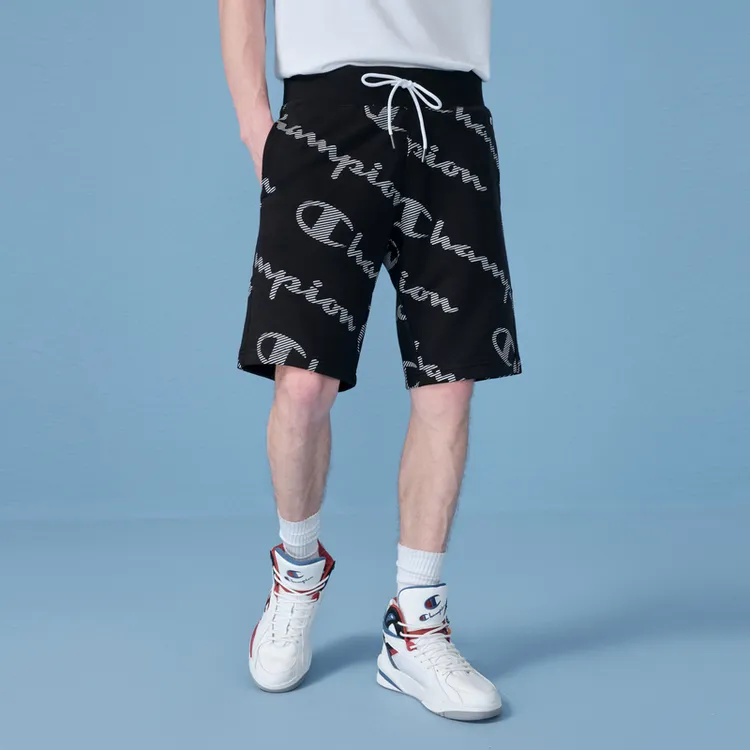 Champion Casual Shorts Europe Version Unisex Black All Over Print-2