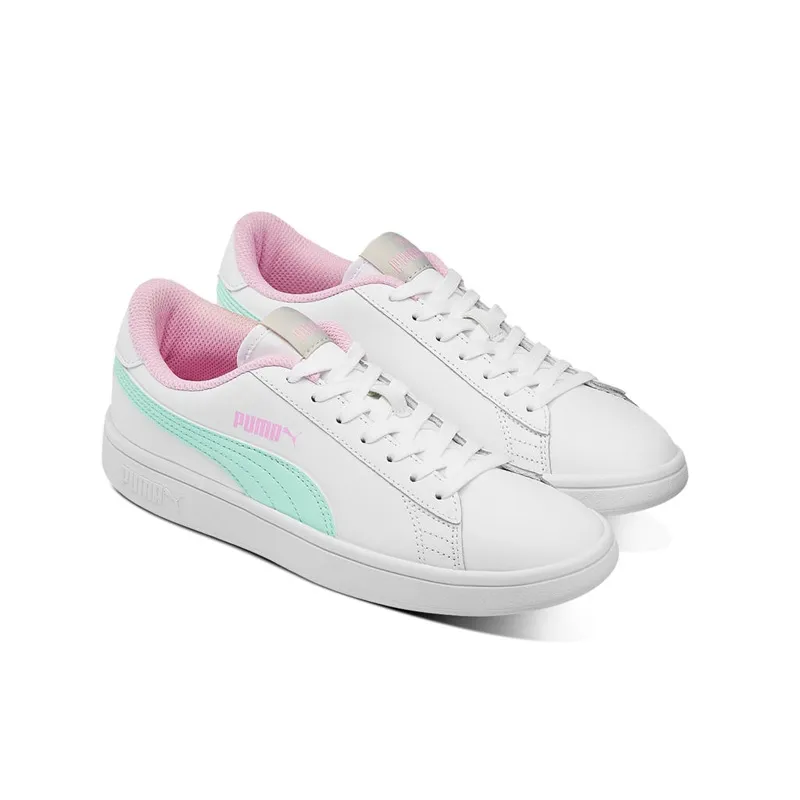 PUMA Smash Jr Wear-resistant And Lightweight Low-Top Kids' Skateboarding Shoes White Green Pink Teenagers-1