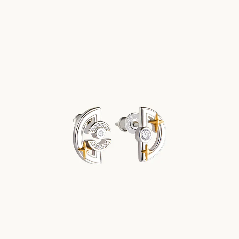 Bi disc Silver Plated 18K Gold Stud Earrings Unisex-2
