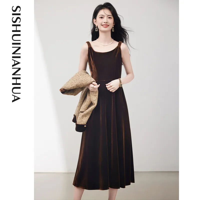 Like The Age Of Water Spring Fall Long Sleeved Dress Loose Fit Women's Coffee-4