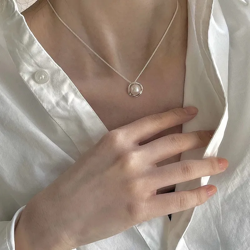 Happy Tide 925 Sterling Silver Freshwater Pearl Collarbone Chain Women's Silver-3