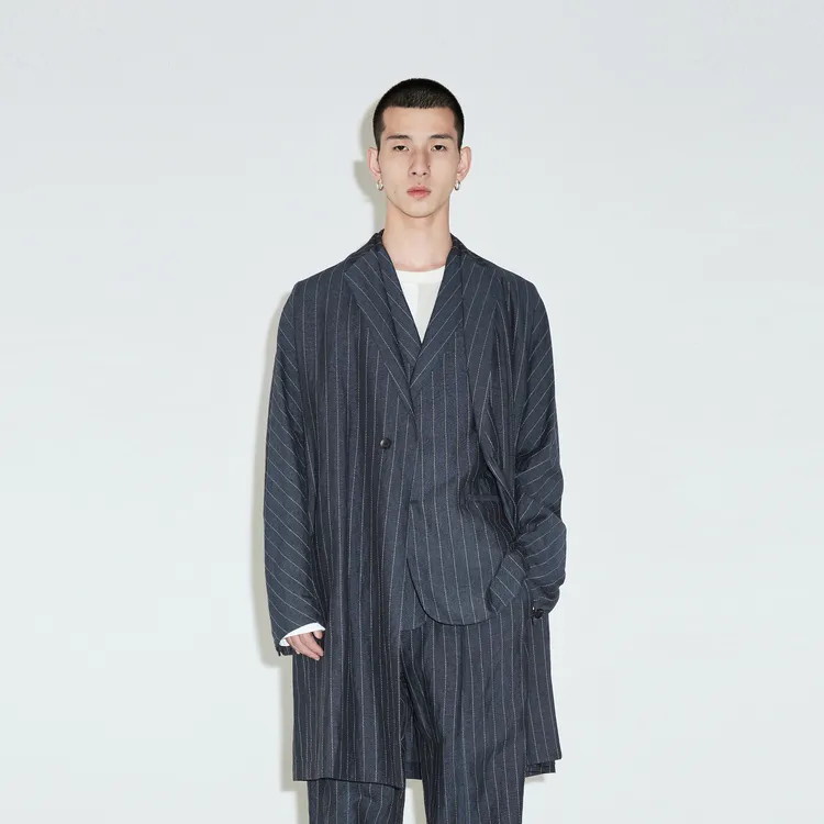 CROQUIS Trench Coats Unisex 980 Dark Blue Stripes/Plaid-2