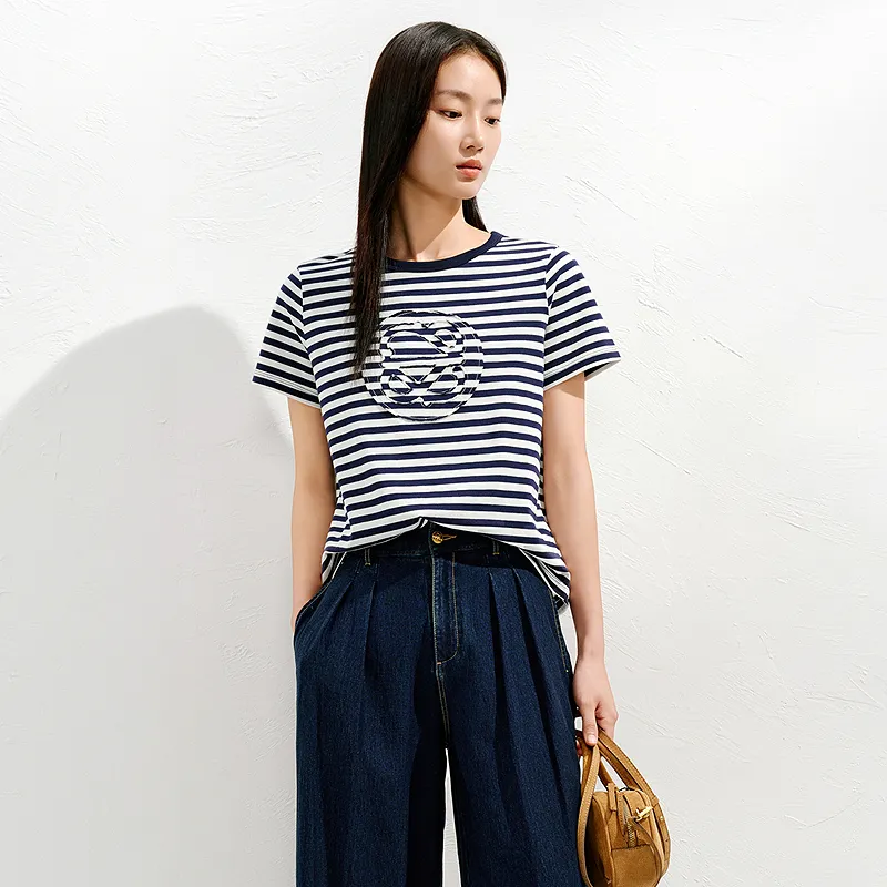 JZ. ANNAKRO T Shirts Women's Dark Blue Stripe-5