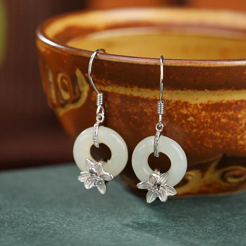 Royal Heaven's Choice Earrings Pale Greenish White Jade Unisex-1