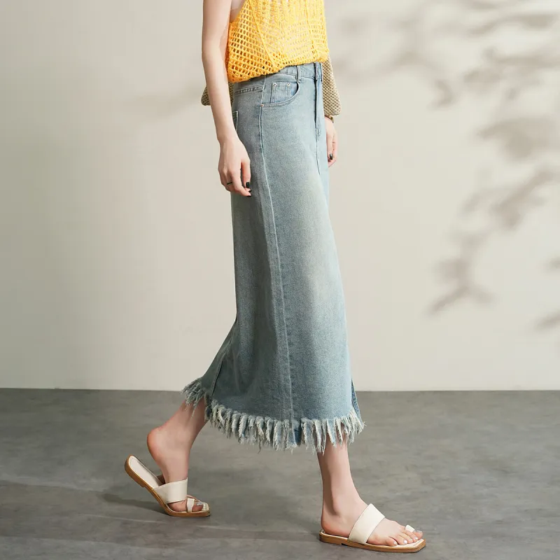 TERRE BLEUE Spring, Summer, Fall Denim Long Skirt Women's-3