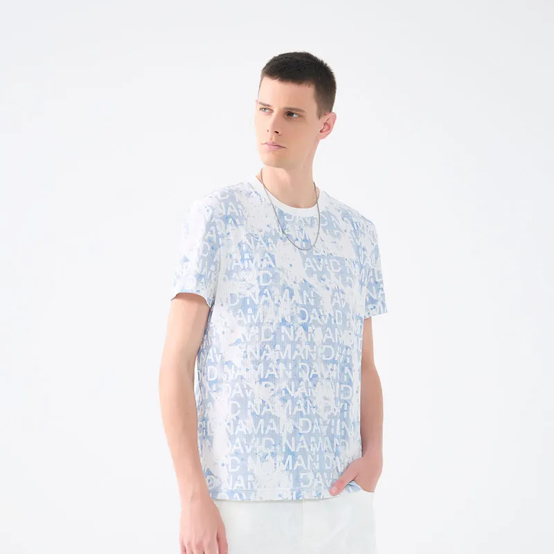 DAVID NAMAN T Shirts Men Blue With White Lettering-6