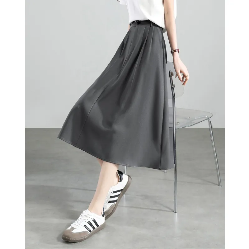 Still Quiet Casual Short Skirts Cinched Waist Women's Elegant Gray-1