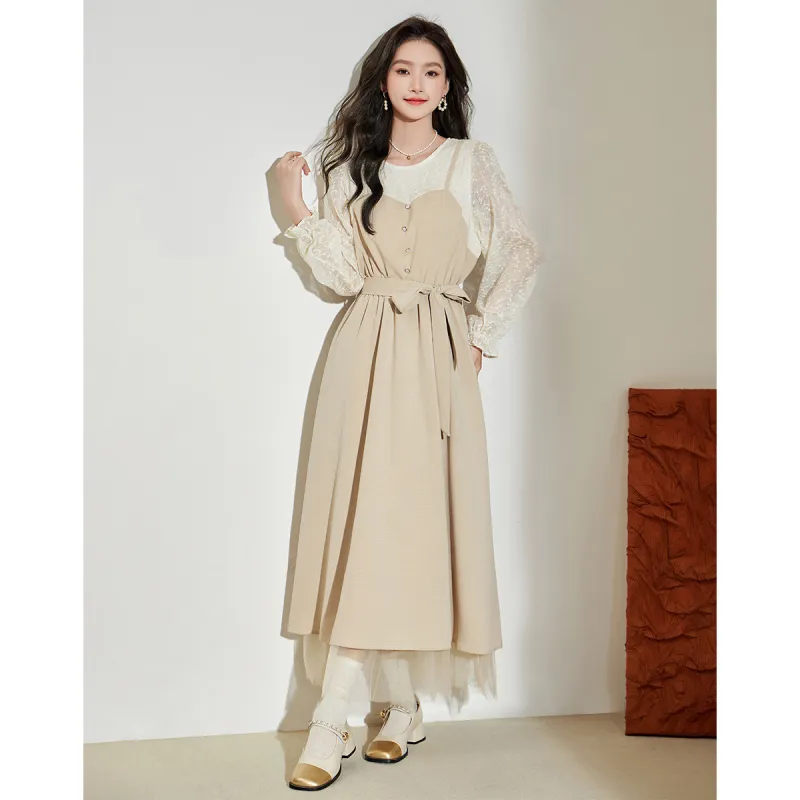 Love Elaine Long Sleeved Dress Women's Apricot-6