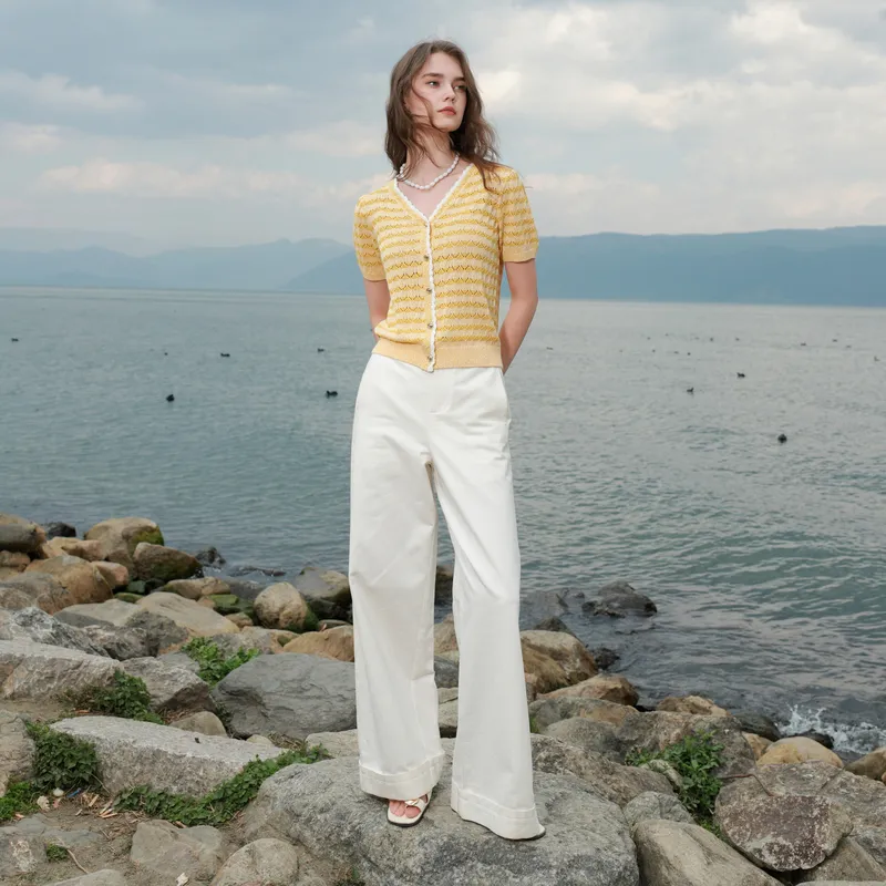 3COLOUR Knitwear Women's Light Yellow Stripes-6