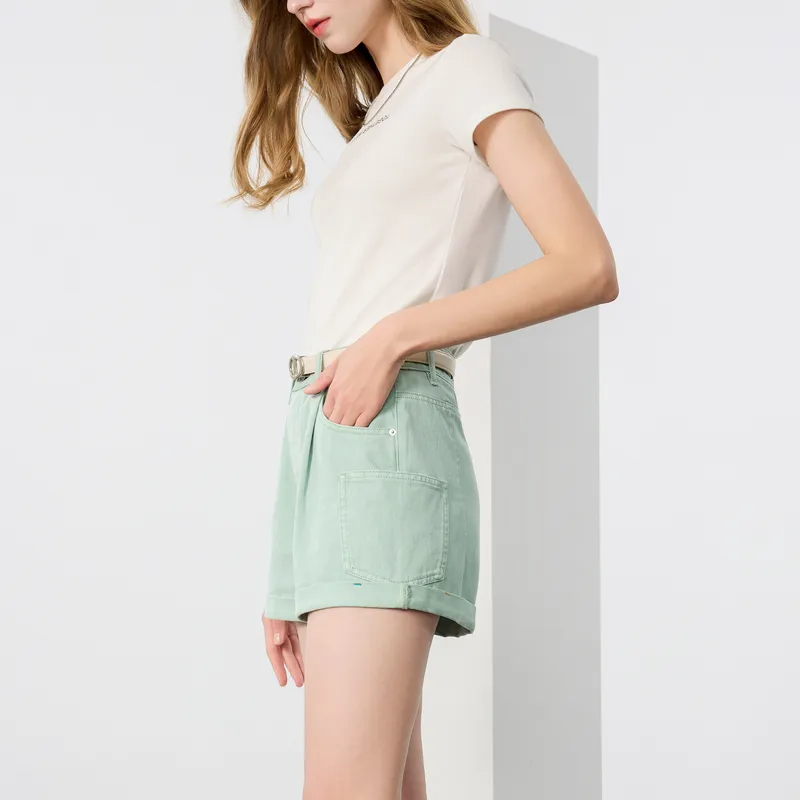 3COLOUR Denim Shorts Women's Mint Green-5
