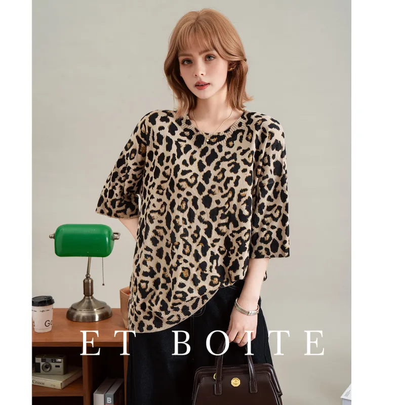 FAWENXIANGZI T Shirt Women's Light Cheetah Print-2