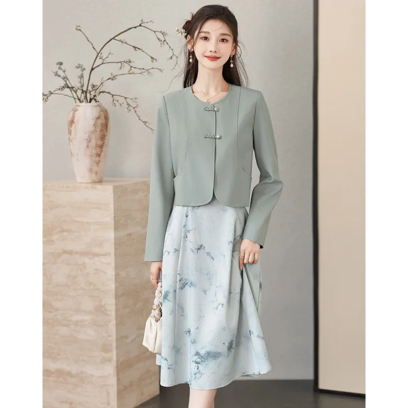 Like The Age Of Water Long Sleeved Dress Women's Blue Gray-1
