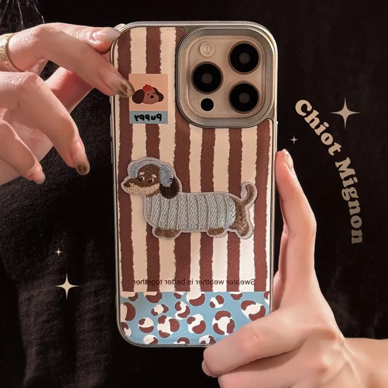 QIZHENG TPU Material Fun Cute 3D Effect Small Puppy Phone Case Compatible With Apple 16 Pro Max/15/14/13/12/11-3
