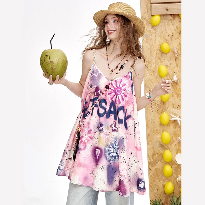 ELF SACK Slip Dresses Women's Coral Graffiti Pink-2