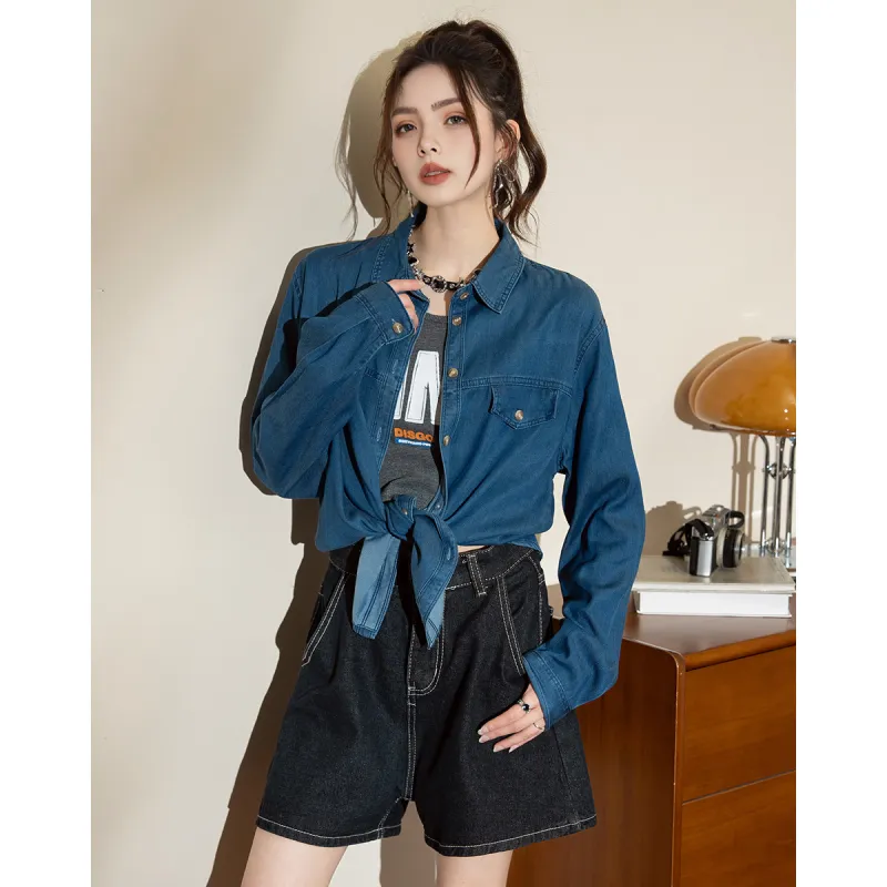 FAWENXIANGZI Shirts Women's Dark Blue-2