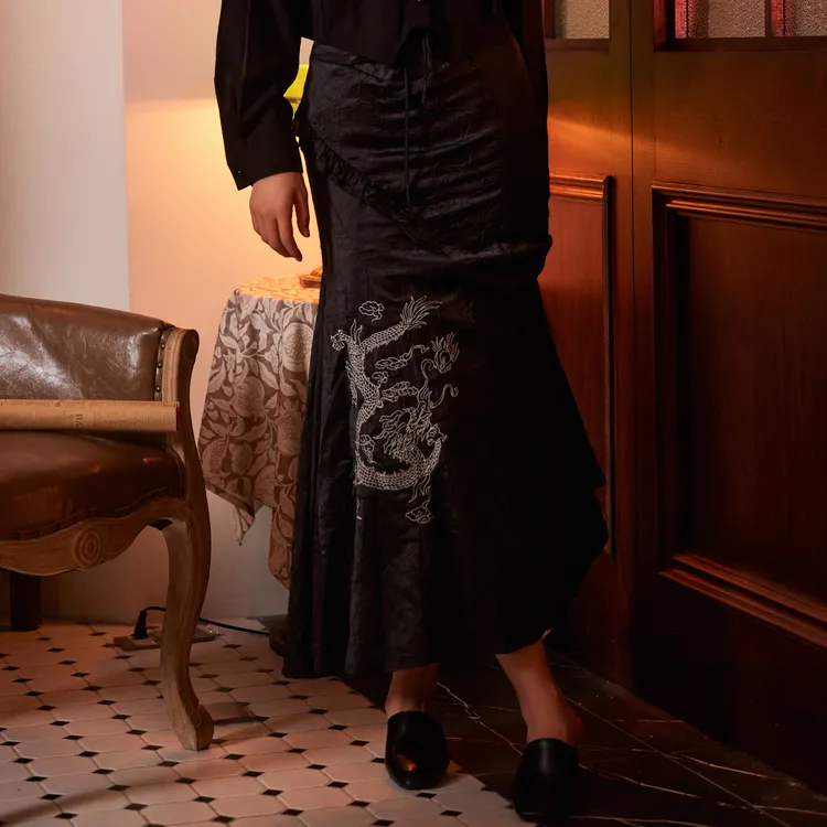 SETIROM Casual Long Skirt Women's Black-2