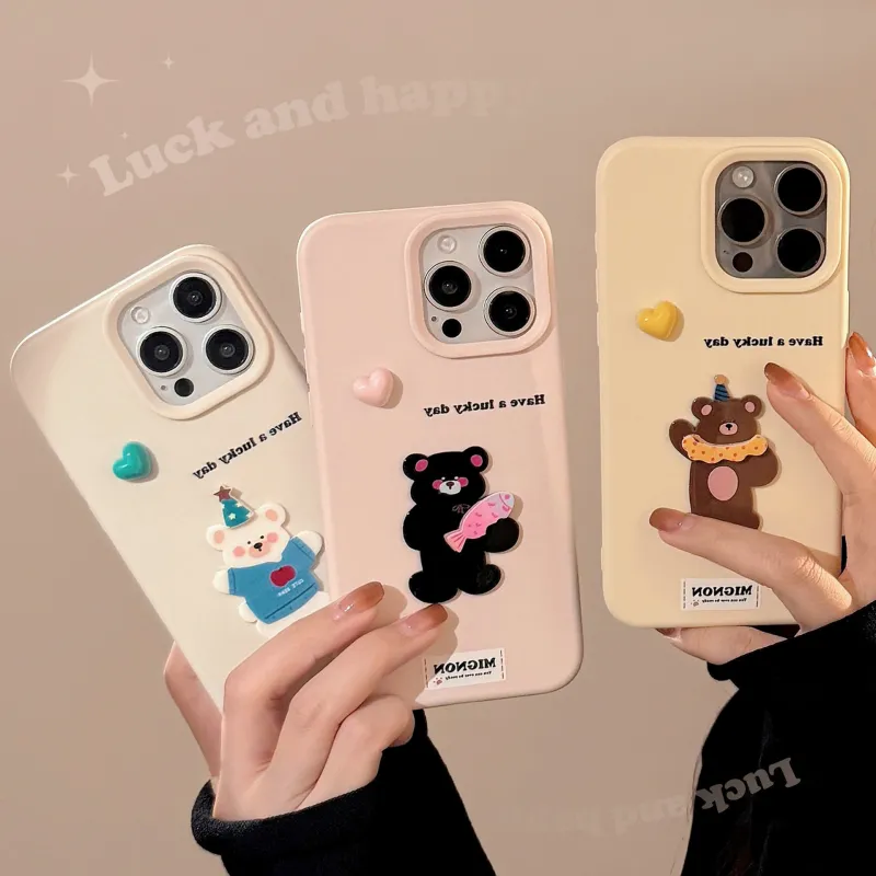 Cuttlefish Grid TPU Material INS 3D Effect Heart Animal Cartoon Phone Case Compatible With Apple 16/15/14/13/12/11-3