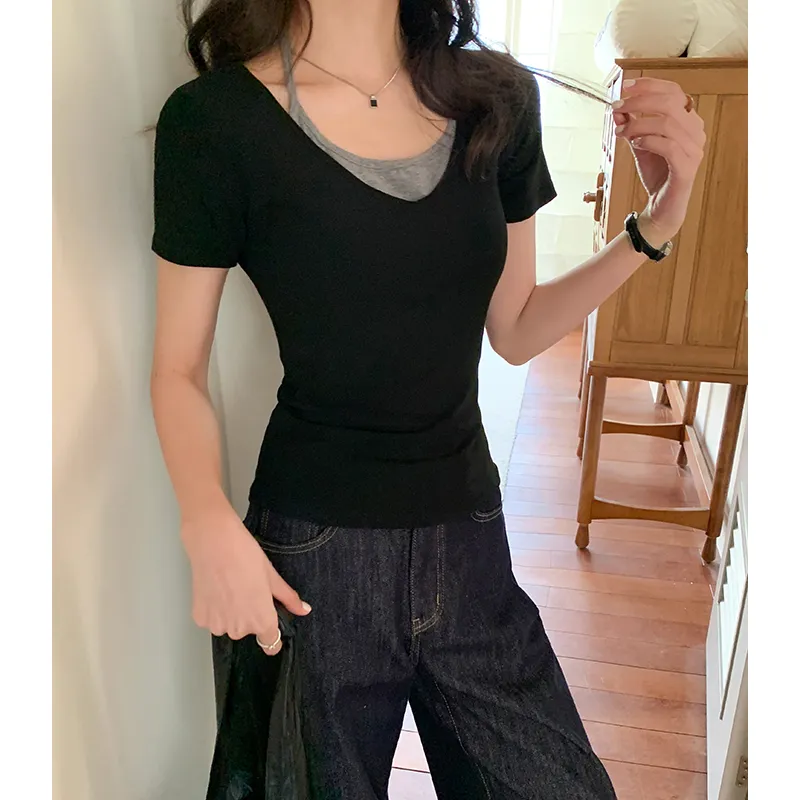 XIANSINIAO T Shirts Women's Black-2