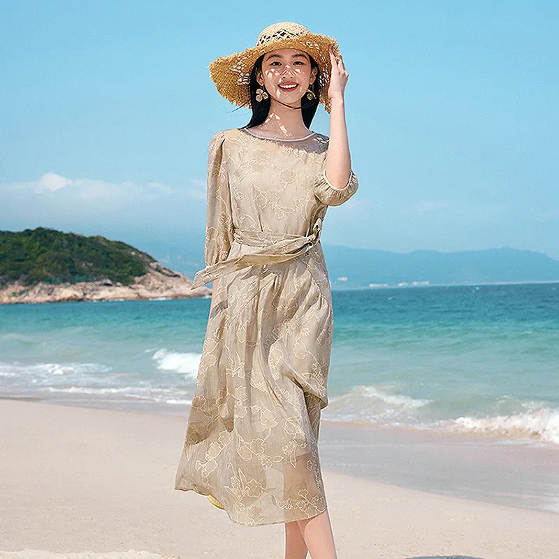 JZ. ANNAKRO Long Sleeved Dress Women's Pattern Khaki-2