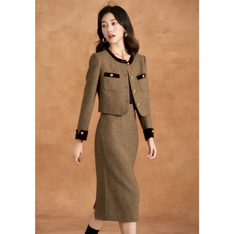 Mylan Two Piece Skirt Sets Women's Coffee-4