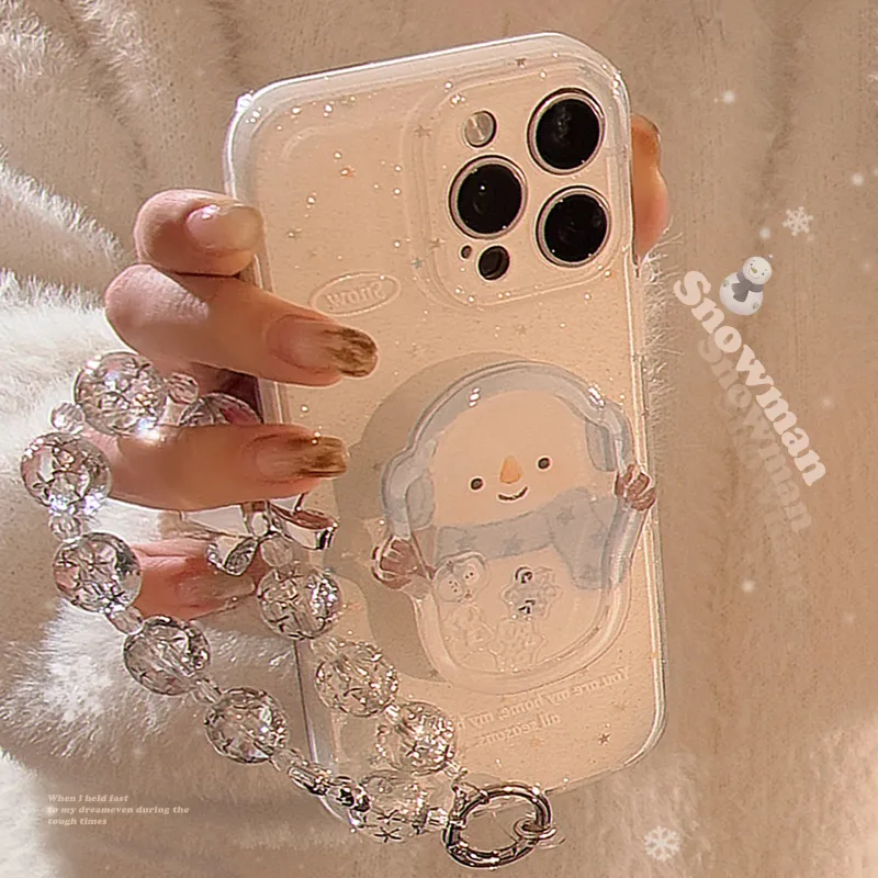 Cuttlefish Grid ABS+PC Material Winter Snowman Rocking Stand Phone Cases Compatible With Apple 16/15/14/13/12/11-3