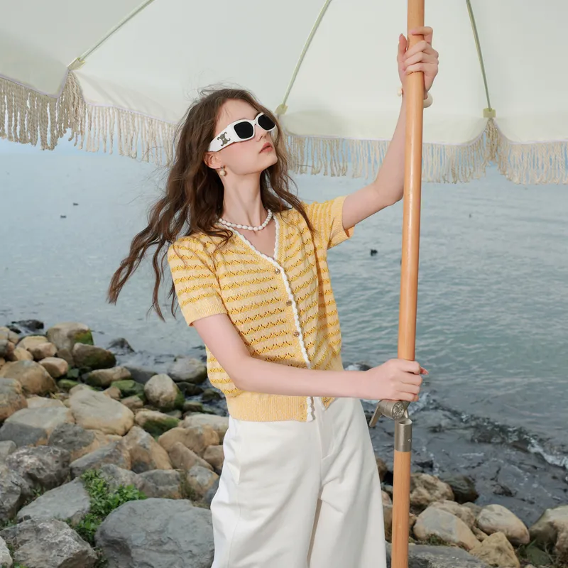 3COLOUR Knitwear Women's Light Yellow Stripes-3