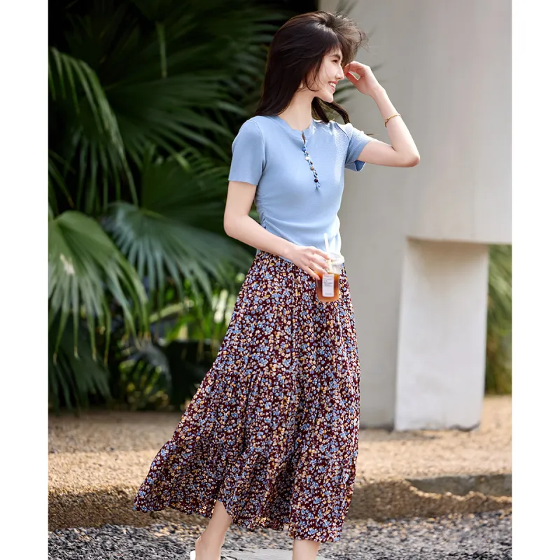 Still Quiet Skirt Set Women's Blue+Red Heather-4