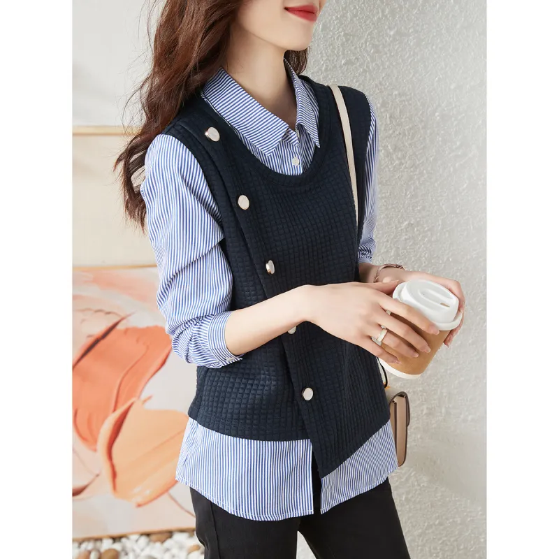 XIANSINIAO Shirt Women's Navy Blue-3