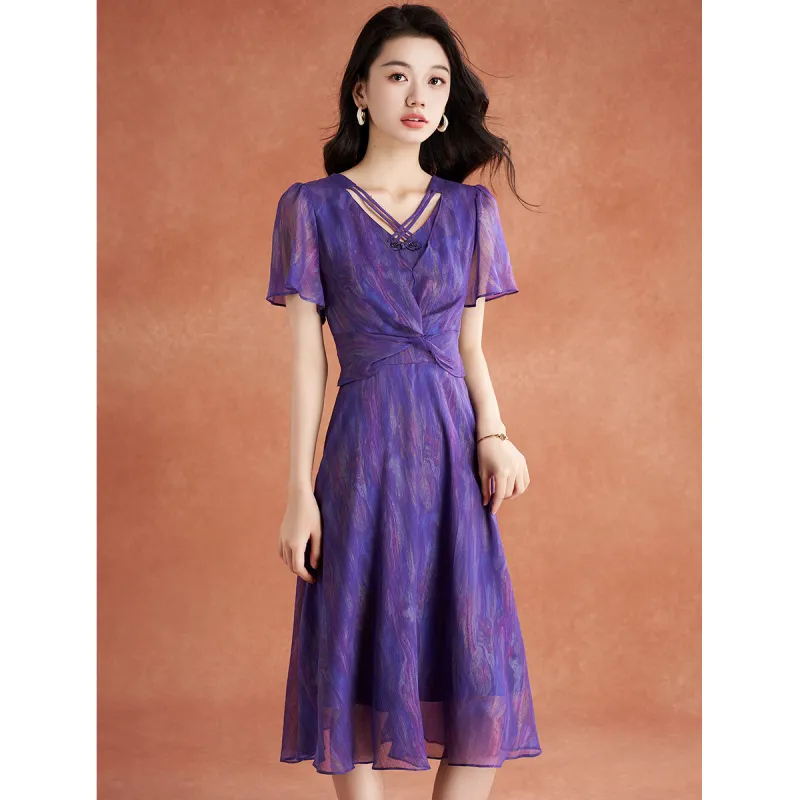 Mylan Summer Short Sleeved Dress Loose Fit Women's Purple-5
