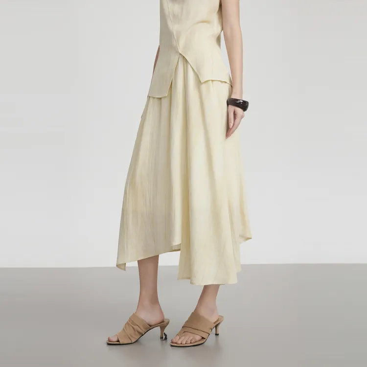 ELLE Casual Long Skirts Women's Light Yellow-2