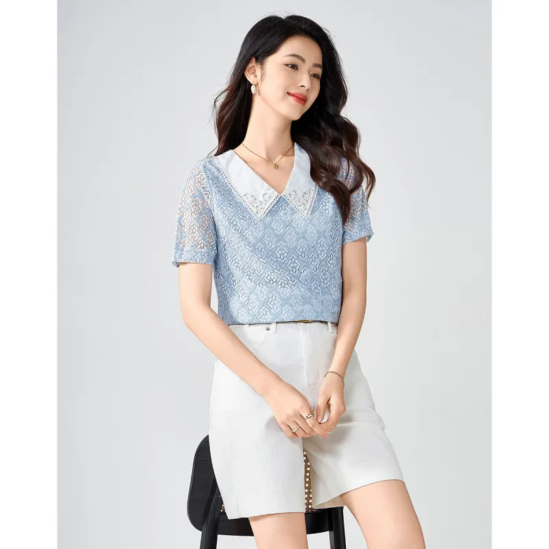 Love Elaine Shirt Loose Fit Women's Blue-0