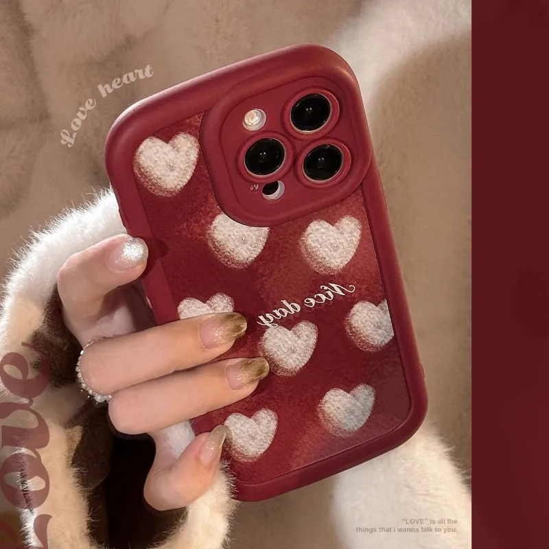 QIZHENG TPU Material Crayon Heart Blush Phone Case Compatible With Apple 16 Pro Max/15/14/13/12/11-3