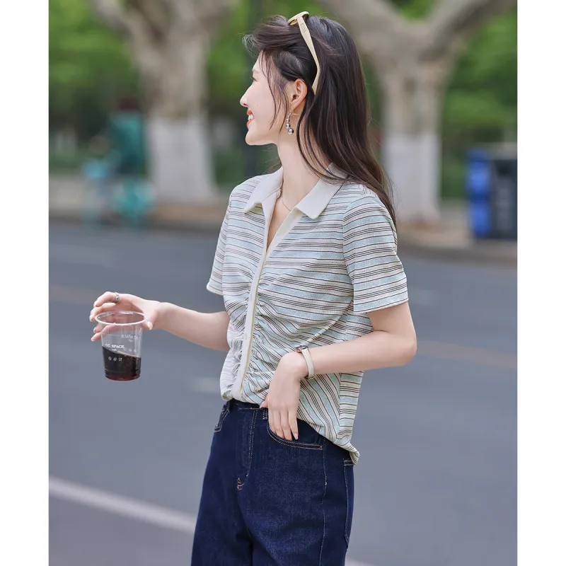 Still quiet T Shirts Women's Green Stripes-4