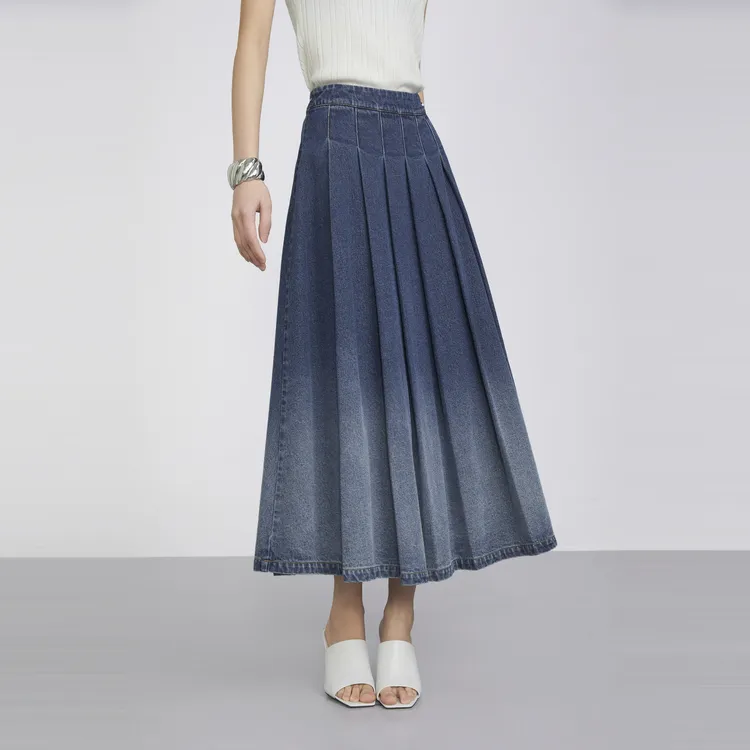 ELLE Casual Long Skirts Women's Denim Blue-2