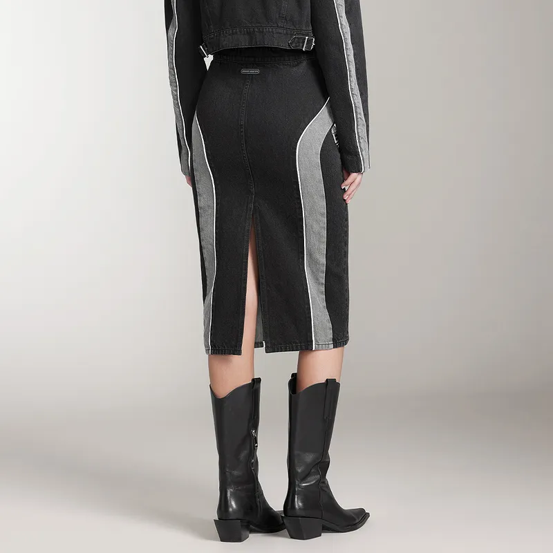 Miss Sixty Denim Long Skirts Women's Black Gray-3