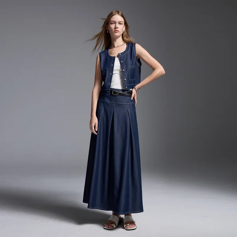 3COLOUR Casual Suits Women's Clothing Sets Navy Blue Vest+Skirt-2