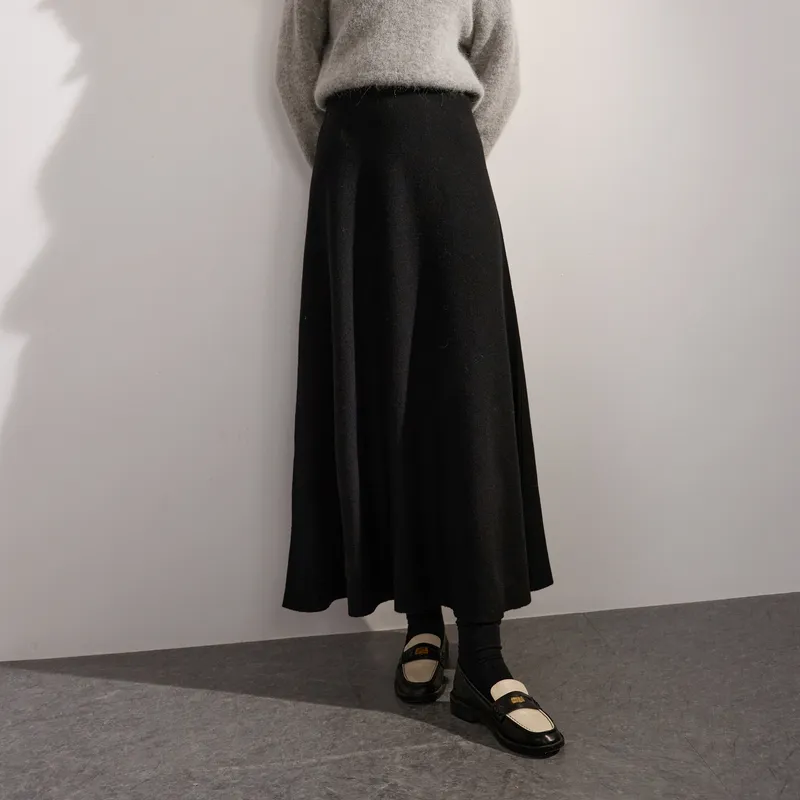 3COLOUR Casual Long Skirt Women's Classic Black-5