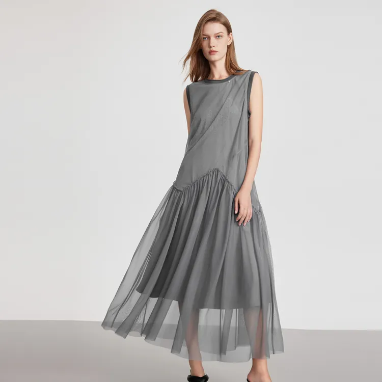 ELLE Sleeveless Dresses Women's Light Gray-4