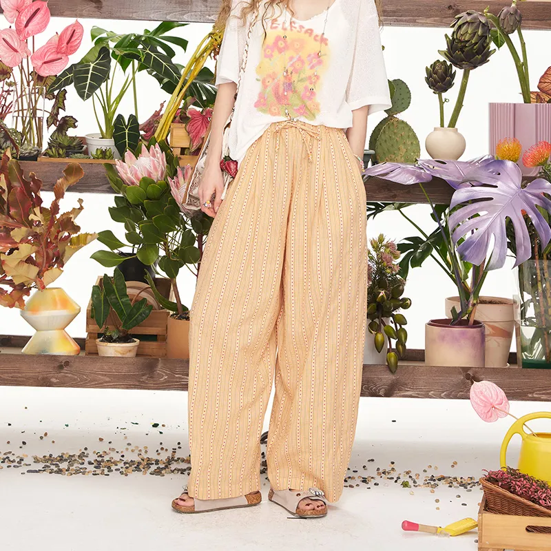 ELF SACK Casual Pants Women's Heart Yellow Plaid-3