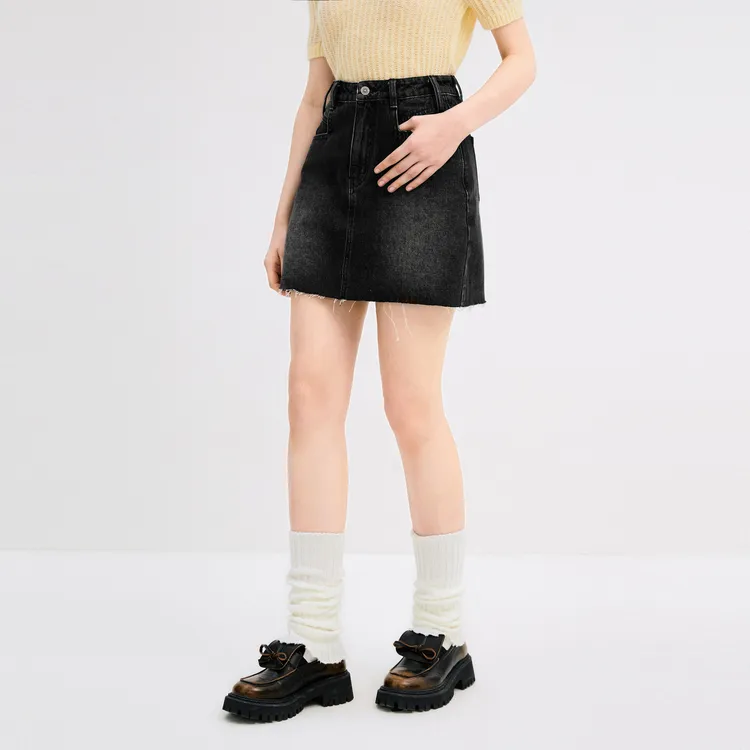 LEDIN Denim Short Skirts Women's Dark Gray-4
