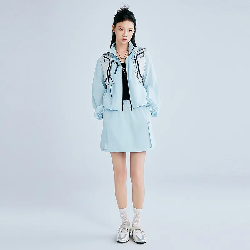LEDIN x QIXIANSHENGMIAOXIAOJIE Cropped Coat Women's Ice Dew Blue-3