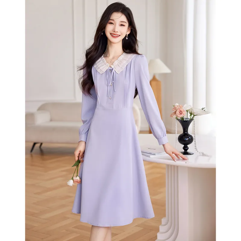 Like The Age Of Water Long Sleeved Dress Women's Purple-2