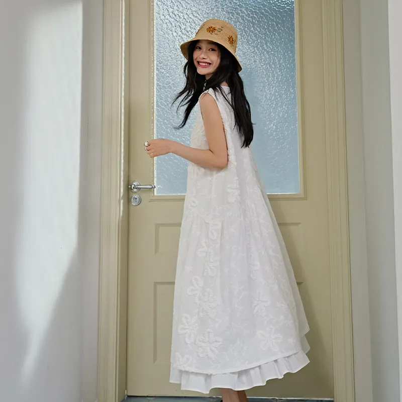 KUOSE Sleeveless Dresses Women's White-4
