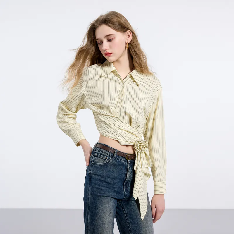 3COLOUR Shirt Women's Yellow Cream Stripes-6