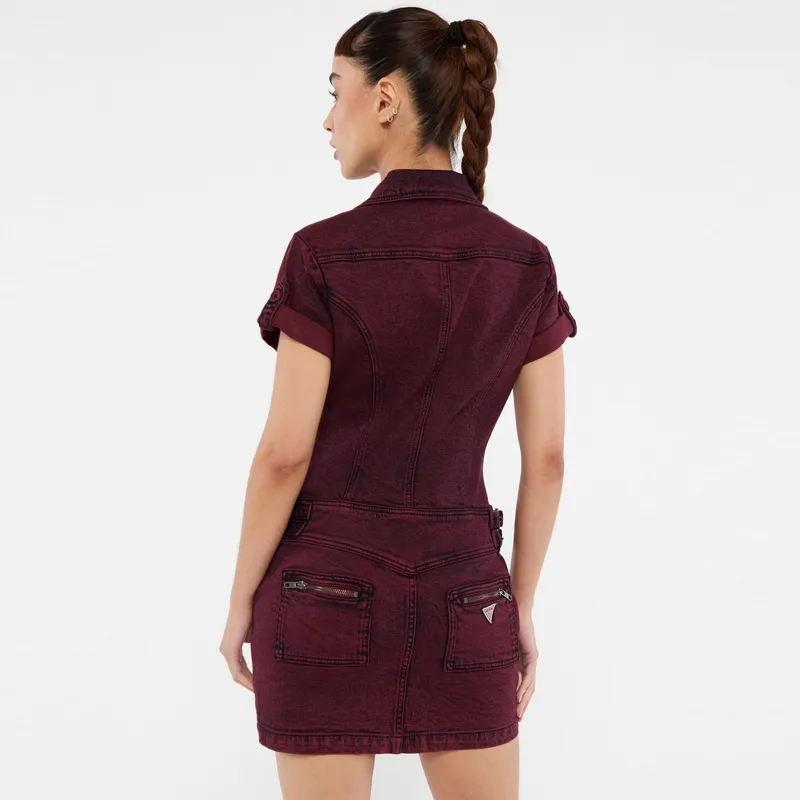 GUESS Short Sleeved Dress Women's Red-2