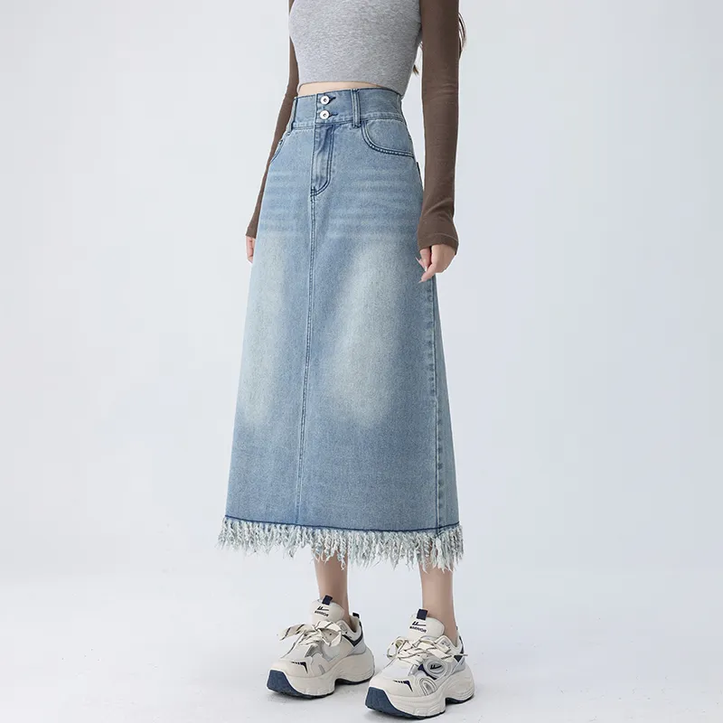 XIANSINIAO Denim Long Skirt Women's-4