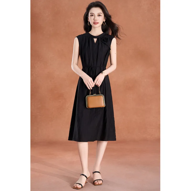 Mylan Summer Short Sleeved Dress Cinched Waist Women's-5