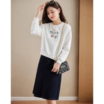 Like The Age Of Water Spring, Fall Sweatshirt Loose Fit Women's White